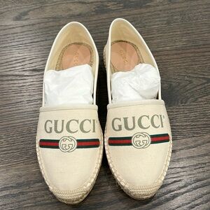 Gucci Women’s White Canvas Espadrilles-Authentic-NIB